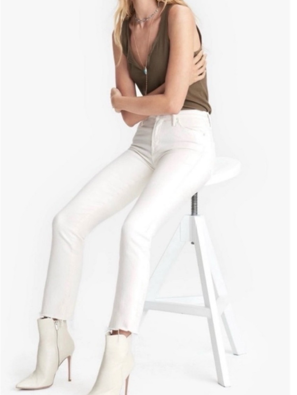 MOTHER the rascal crop fray jeans Women's White size 26